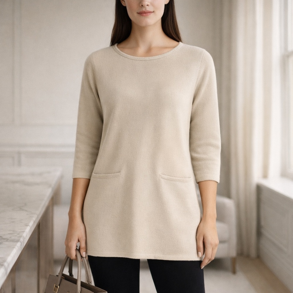 BYLYSE SPENARD Cream‎ Cotton Modal Pocket Tunic Top Quiet Luxury XS